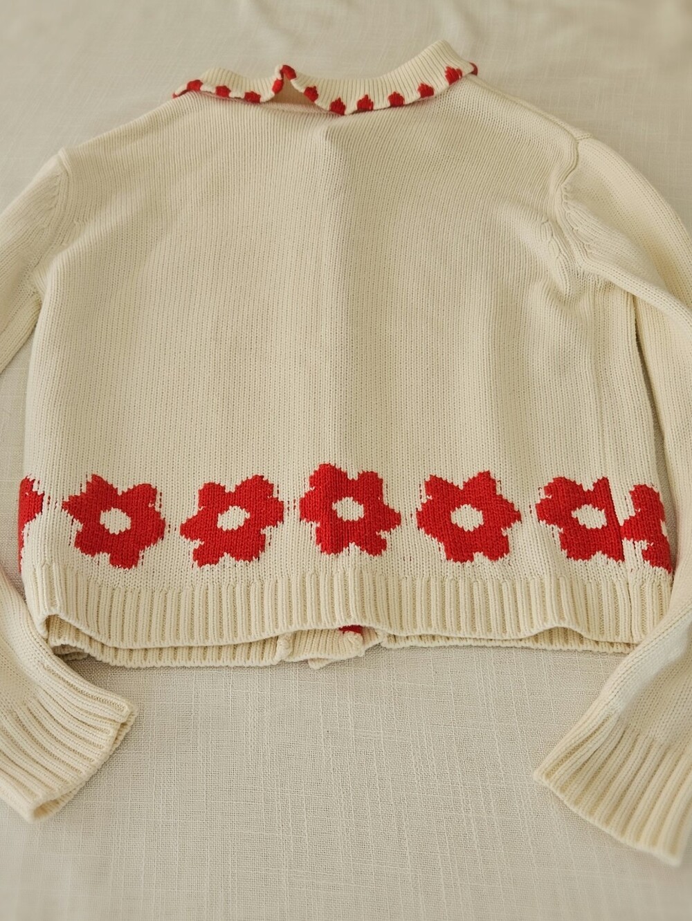 Elie Tahari Red Flower Knit Cardigan Sweater Ivory Cream XS - Picture 15 of 16